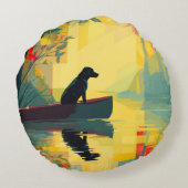 Nature Minimalist Black Labrador Canoe Rundes Kissen (Rückseite)