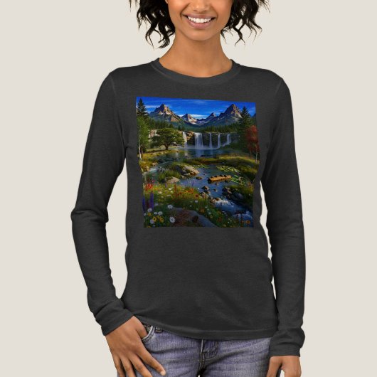 Nature Mountains Waterfalls Lake Pond Wild Flowers Tri-Blend Shirt (Vorderseite)