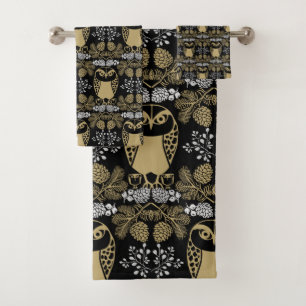 Nature Owl Folk Art Badhandtuch Set