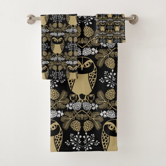 Nature Owl Folk Art Badhandtuch Set (Insitu)