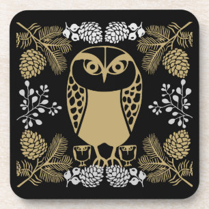 Nature Owl Folk Art Getränkeuntersetzer