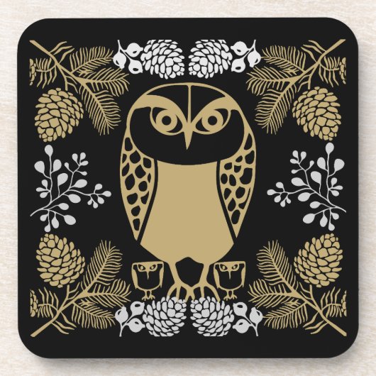 Nature Owl Folk Art Getränkeuntersetzer (Vorderseite)