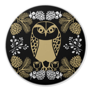 Nature Owl Folk Art Keramikknauf