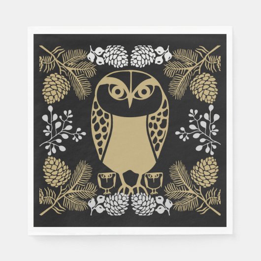 Nature Owl Folk Art Serviette (Vorderseite)