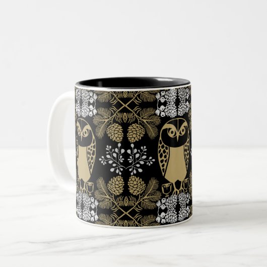 Nature Owl Folk Art Zweifarbige Tasse (Vorderseite Links)