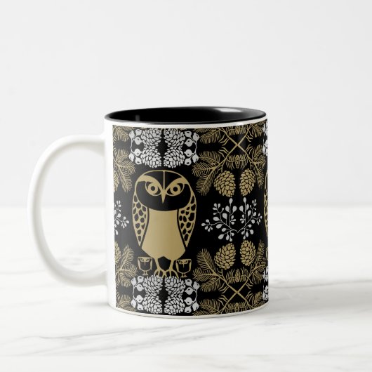Nature Owl Folk Art Zweifarbige Tasse (Links)