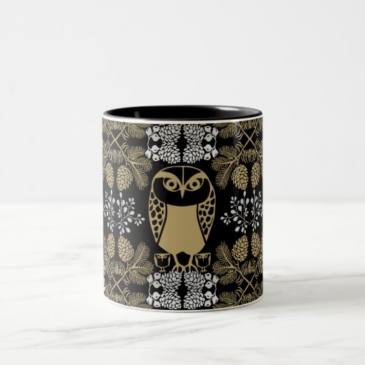 Nature Owl Folk Art Zweifarbige Tasse (Mittel)