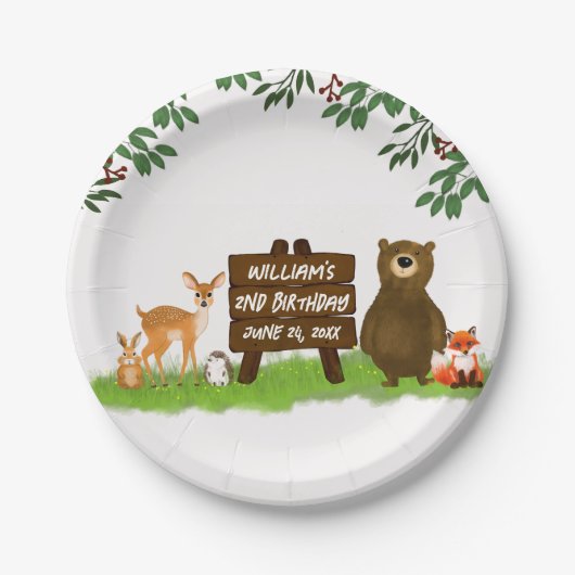 Nature Rustic Woodland Party Forest Animals Pappteller (Vorderseite)