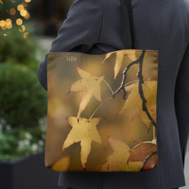 Nature’s Golden Light Botanical Christmas Monogram Tasche