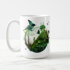 Nature’s Symphony Vibrant Green Landscape wth Bird Kaffeetasse
