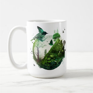 Nature’s Symphony Vibrant Green Landscape wth Bird Kaffeetasse
