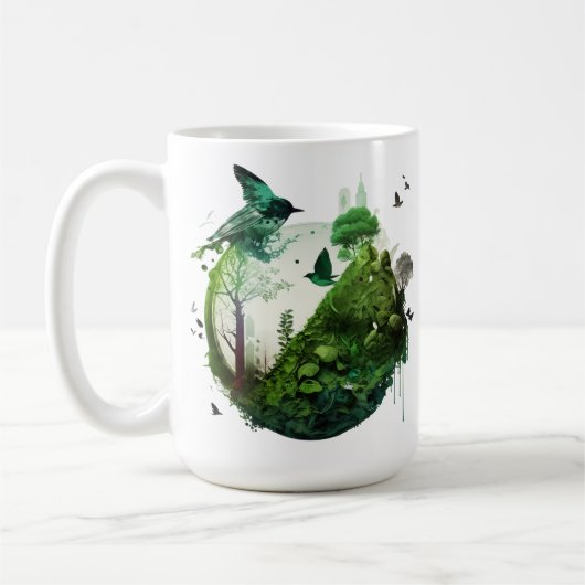Nature’s Symphony Vibrant Green Landscape wth Bird Kaffeetasse (Links)