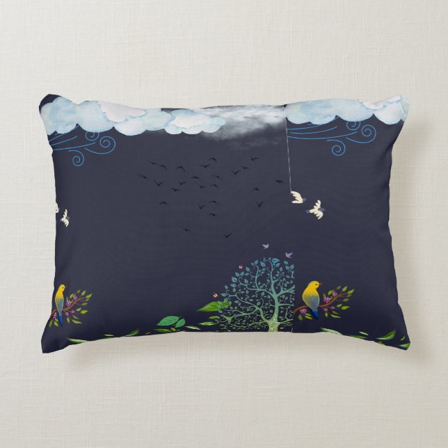 Nature’s Whisper – Birds and Clouds Decorative Pil Dekokissen (Vorderseite)