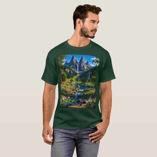 Nature Scene Mountains Waterfalls Trees Lake Pond T-Shirt (Vorne ganz)