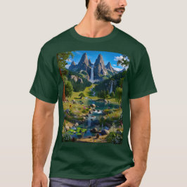Nature Scene Mountains Waterfalls Trees Lake Pond T-Shirt