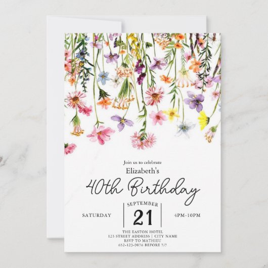 Nature Simple Wildblumen 40. Geburtstag Einladung (Vorderseite)
