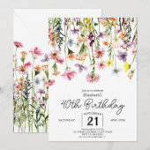 Nature Simple Wildblumen 40. Geburtstag Einladung (Vorne/Hinten)