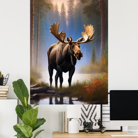 *~* Nature STREAM AP49 MOOSE Forest Poster (Heimbüro)
