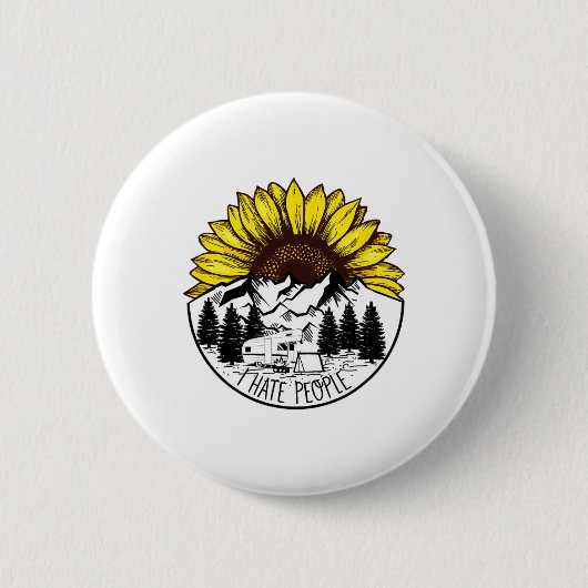 Nature Sunflower Camping Funny Outdoor I Hate Peo Button (Vorderseite)