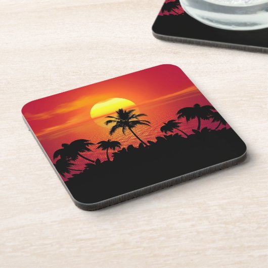 Nature Sunset Palm Trees Illustration Getränkeuntersetzer (Linke Seite)