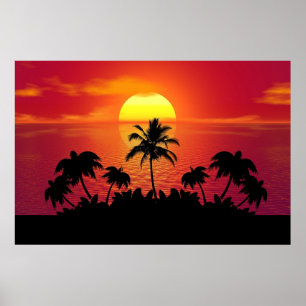 Nature Sunset Palm Trees Illustration Poster