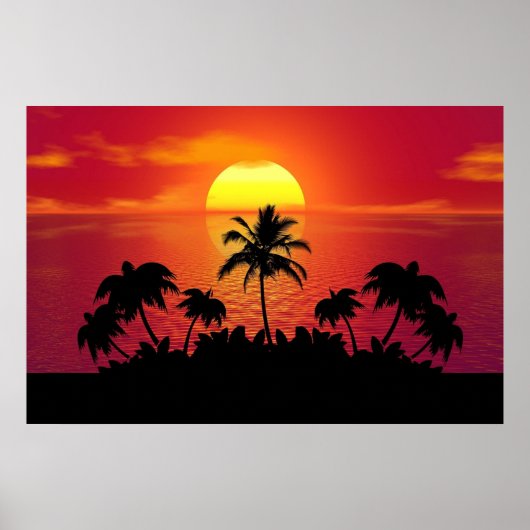 Nature Sunset Palm Trees Illustration Poster (Vorne)