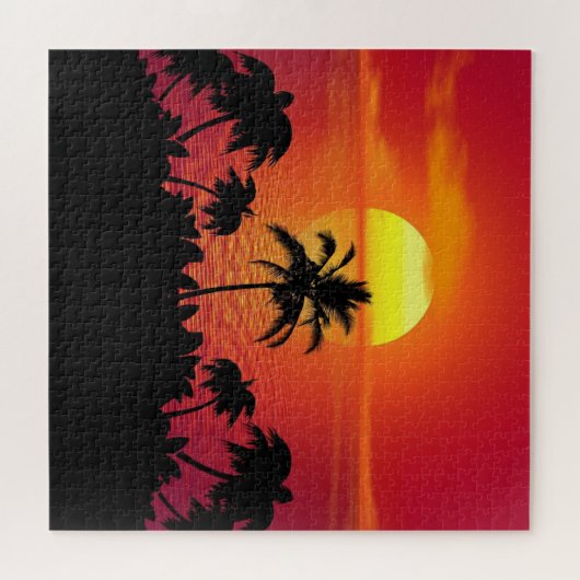 Nature Sunset Palm Trees Illustration Puzzle (Horizontal)