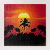 Nature Sunset Palm Trees Illustration Puzzle (Vertikal)