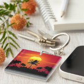Nature Sunset Palm Trees Illustration Schlüsselanhänger (Vorderseite rechts)