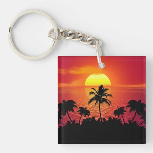 Nature Sunset Palm Trees Illustration Schlüsselanhänger (Vorderseite)
