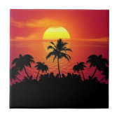 Nature Sunset Palm Trees Illustrations Square Pape Fliese (Vorderseite)
