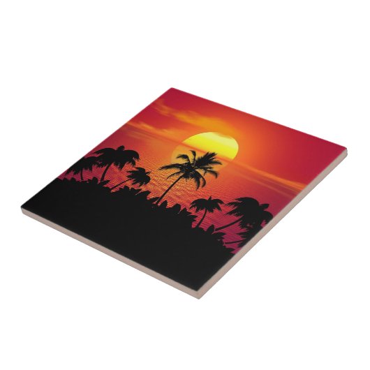 Nature Sunset Palm Trees Illustrations Square Pape Fliese (Seite)