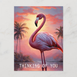 Nature Sunset Pink Flamingo Vintag Postkarte