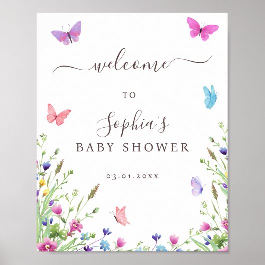 Nature Themed Butterflies Babydusche Willkommen Poster (Vorne)