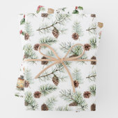 Nature Themed Christmas Greenery Red Bird Pine Geschenkpapier Set (Beispiel)
