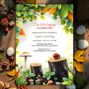 Nature-Themed Woodland Ladybug Girl 1. Geburtstag Einladung