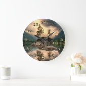 Nature Travels - Water Mountains Landscape Große Wanduhr (Zuhause)
