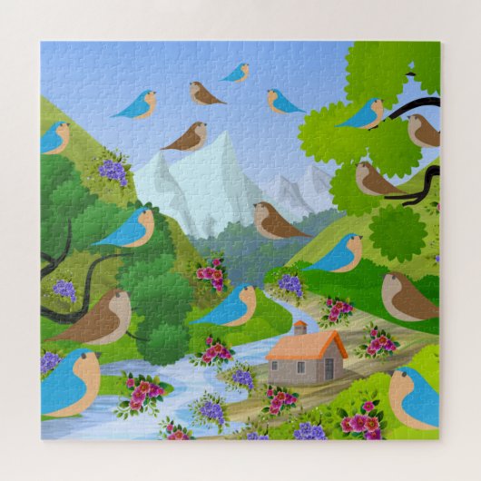 Nature Trees Birds Blume River House, Alter 10 Puzzle (Horizontal)