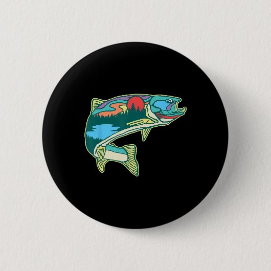 Nature Trout Illustration Vintage Fly Fishing Retr Button (Vorderseite)