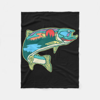 Nature Trout Illustration Vintage Fly Fishing Retr Fleecedecke