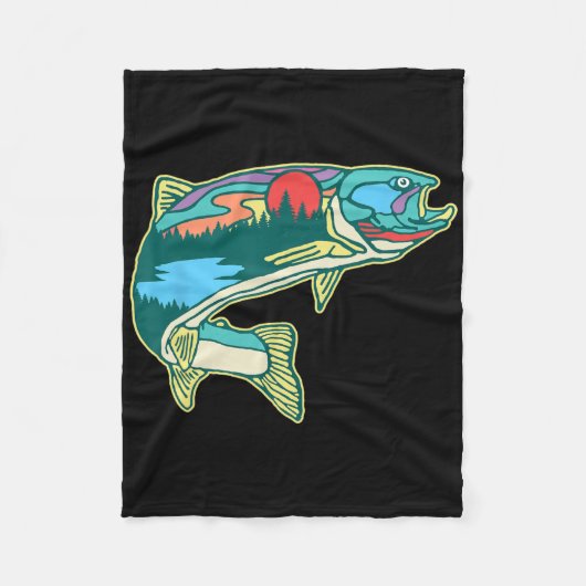 Nature Trout Illustration Vintage Fly Fishing Retr Fleecedecke (Vorderseite)
