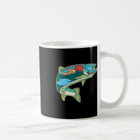 Nature Trout Illustration Vintage Fly Fishing Retr Kaffeetasse (Rechts)