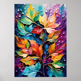 Nature Wall Art, Vibrant Color Blätter Dewdrops Poster