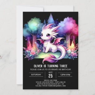 Nature Watercolor Dragon Birthday Einladung
