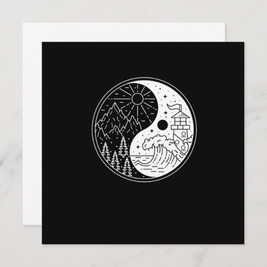 Nature Waves Mountains Moon Sun Yin Yang Symbol Gi Einladung (Vorne/Hinten)