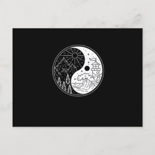 Nature Waves Mountains Moon Sun Yin Yang Symbol Gi Postkarte