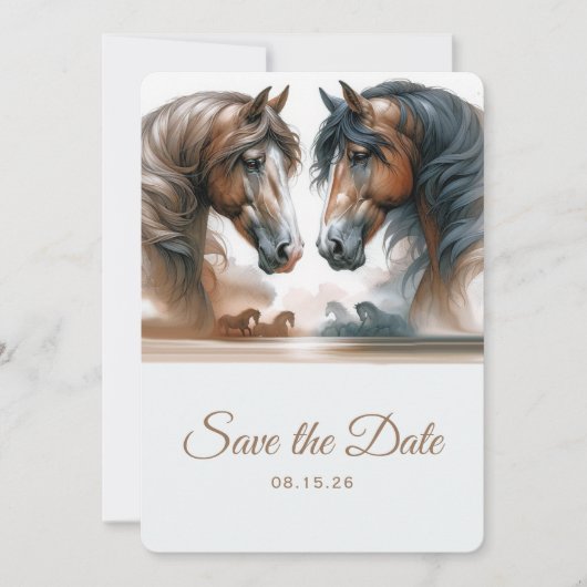 Nature Wedding Brown Save the Date Pferde (Vorderseite)