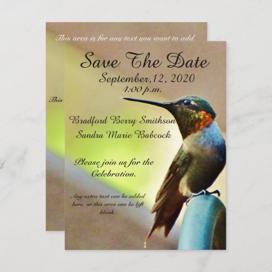 Nature Wedding Hummingbird lädt Save the Date ein (Vorne/Hinten)