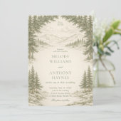 Nature Wedding with Pine Trees Mountain Landscape Einladung (Stehend Vorderseite)