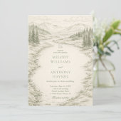 Nature Wedding with Pine Trees Mountain Landscape Einladung (Stehend Vorderseite)